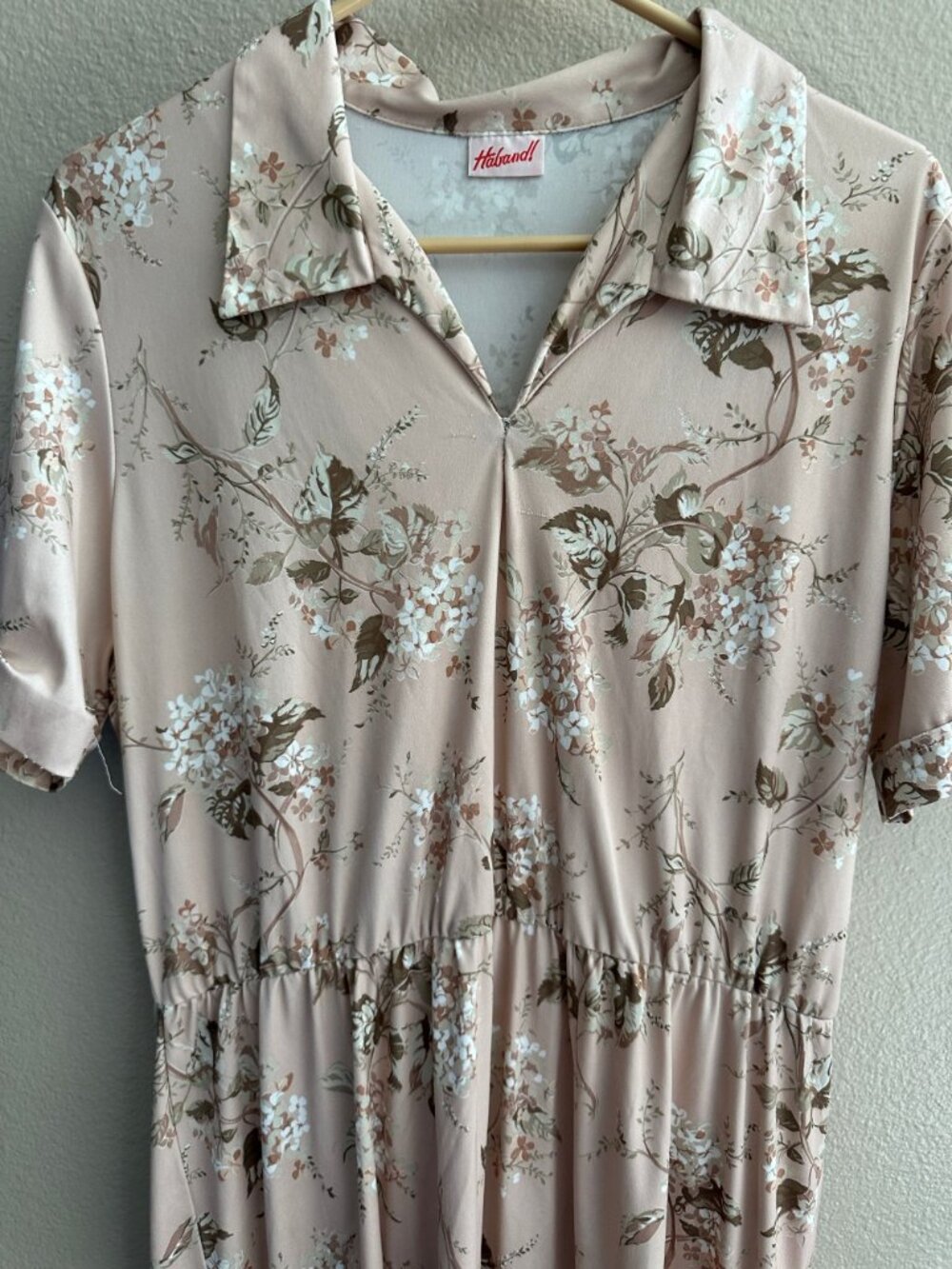 Haband Womens Floral Midi Dress With Collar Short Sleeve Beige Pink Floral Print - Picture 3 of 11